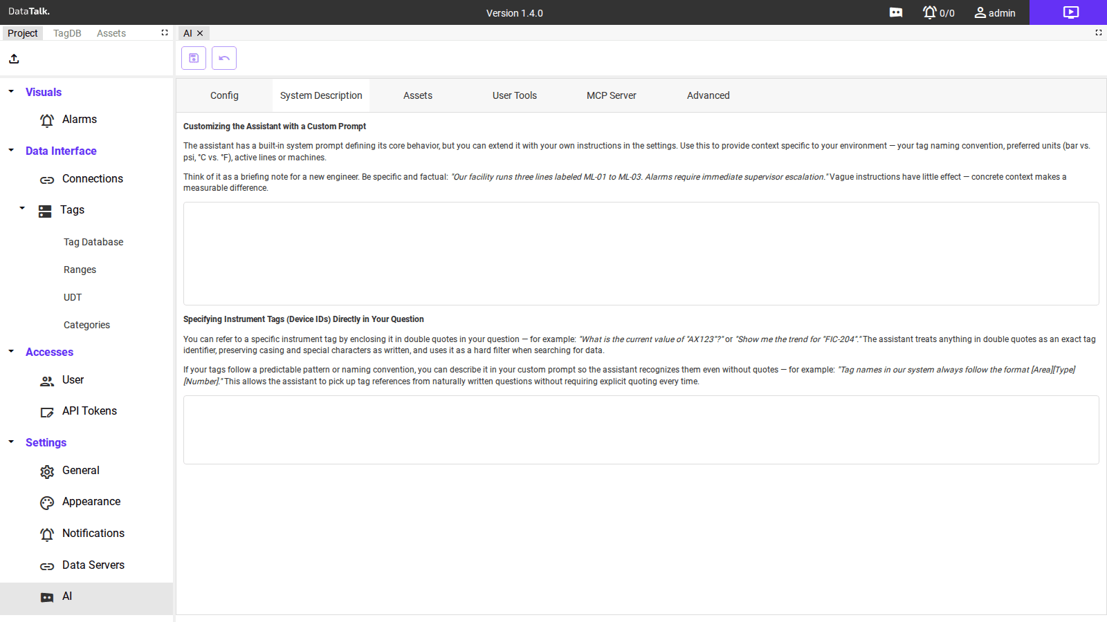 AI Settings — System Description tab