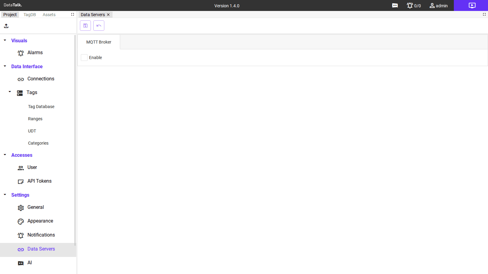 Data Servers — MQTT Broker tab