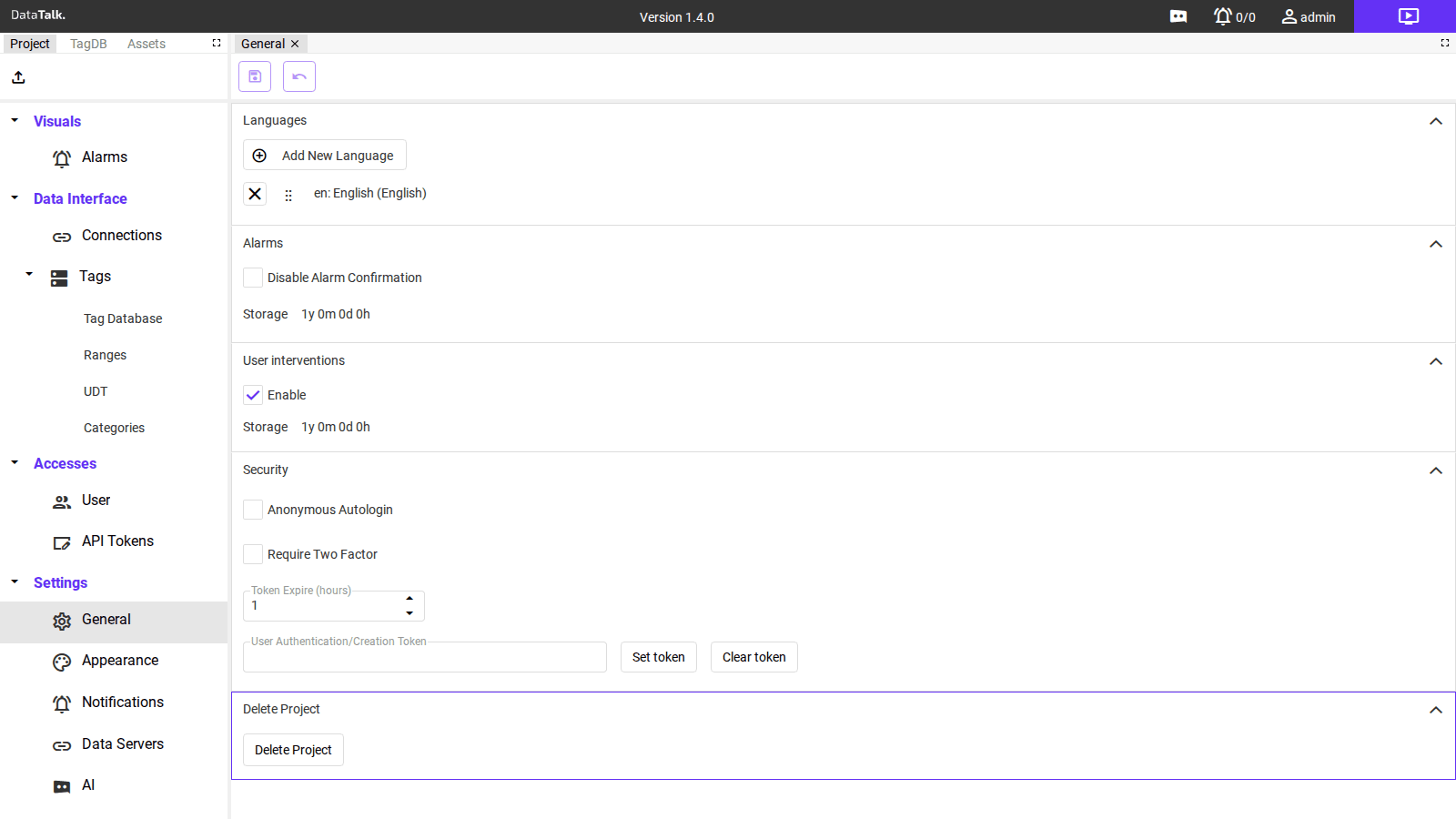 General settings — fully expanded sections