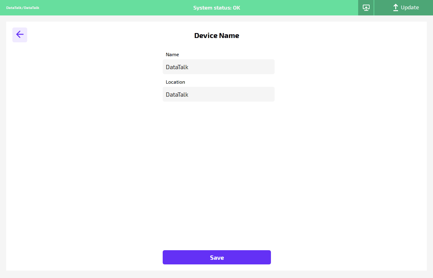 Device Name settings with Name and Location fields