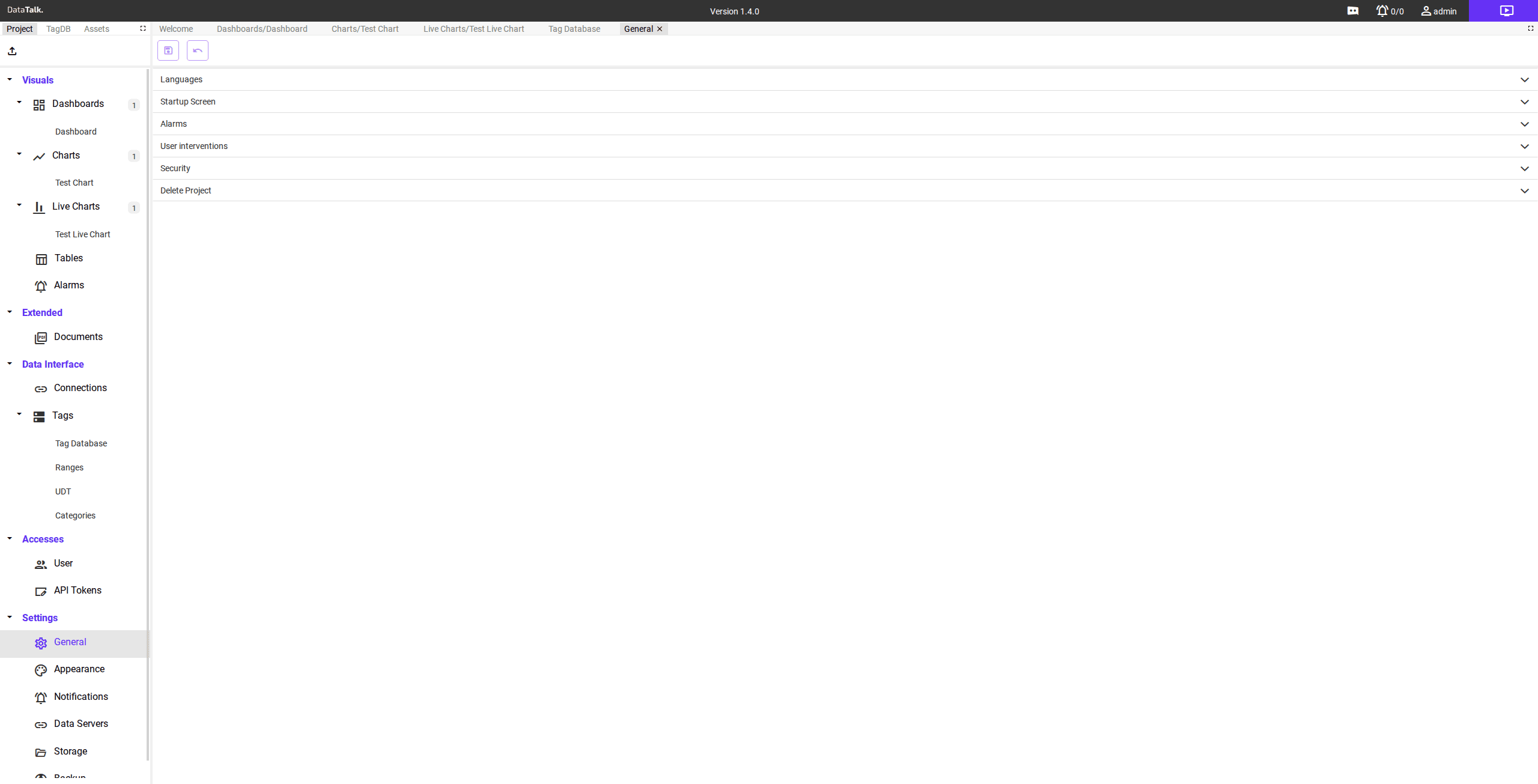 General settings — fully expanded sections