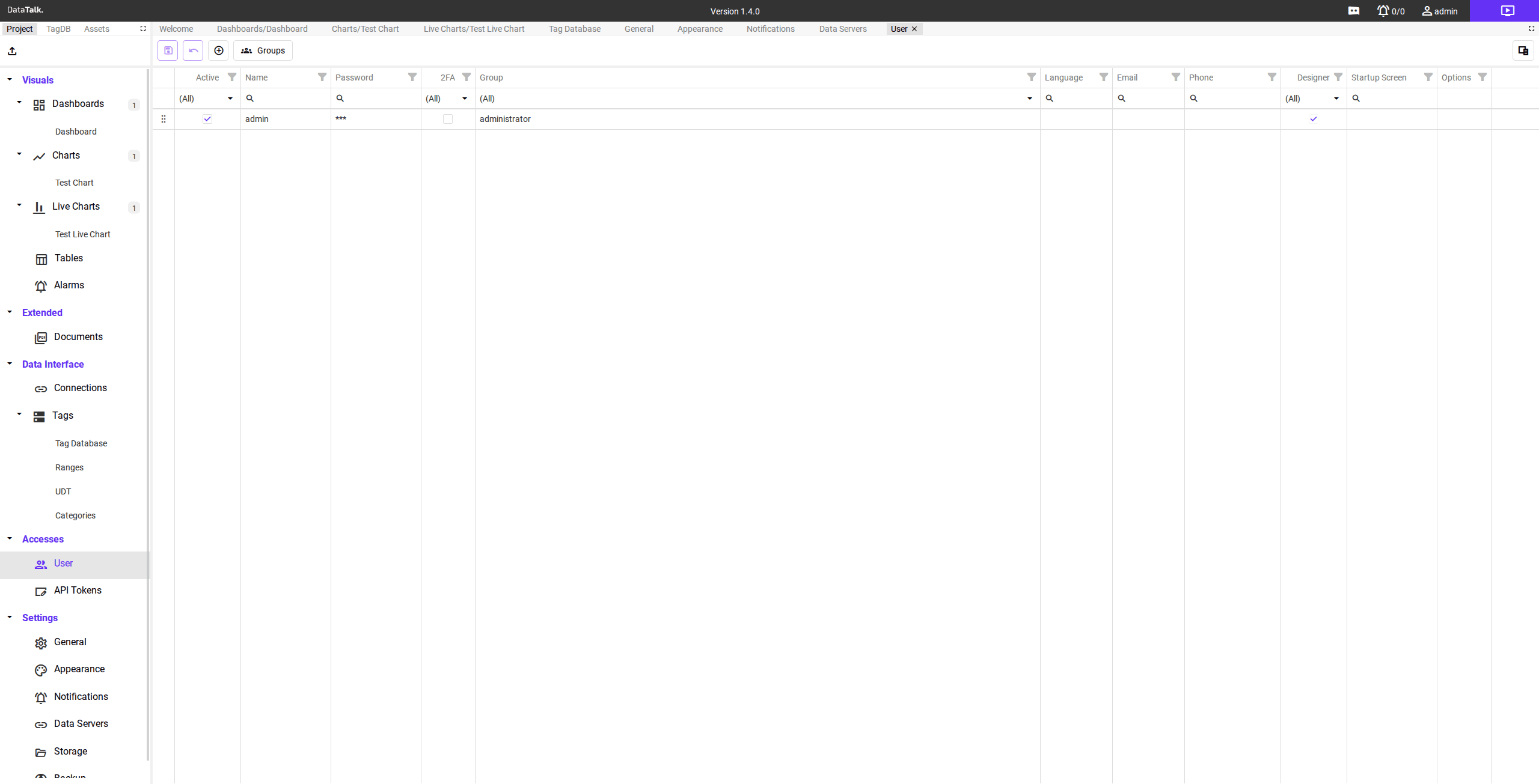 Users — user management grid