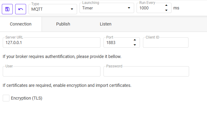 MQTT broker connection configuration