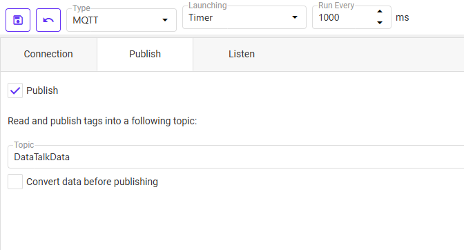 MQTT Publish tab configuration