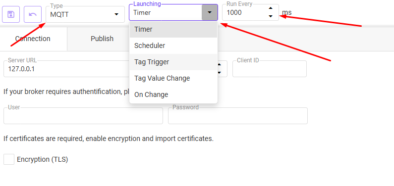 Gateway menu — trigger type and platform selection